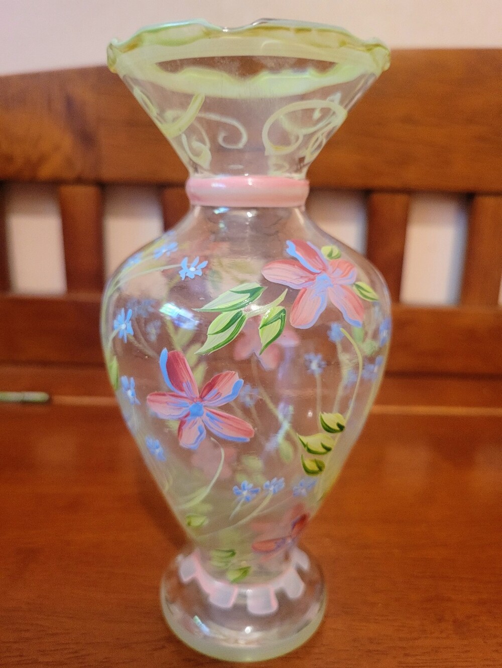 Tracy Porter Hand Painted Bud Vase Glass Multi Floral 6.5",Yellow & Pink Vintage